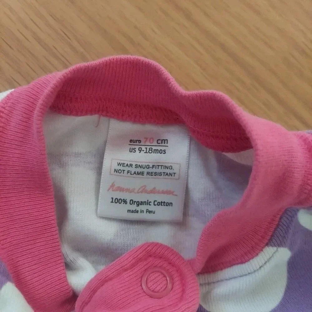 Hanna Andersson 100% organic cotton baby zip sleeper Purple Pink Dot 9-18 Months